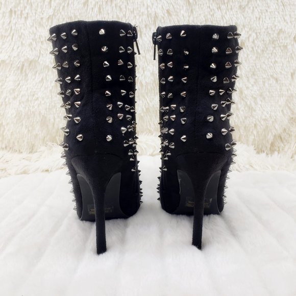 Sexy 4.5" High Heel Silver Spiked Ankle Boots - Picture 8 of 16